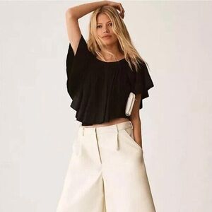 Maeve Black Flutter Sleeve Crop Top